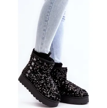 Dívčí sněhule Dámské sněžné boty s platformou zdobenou třpytky černé Silmo 40
