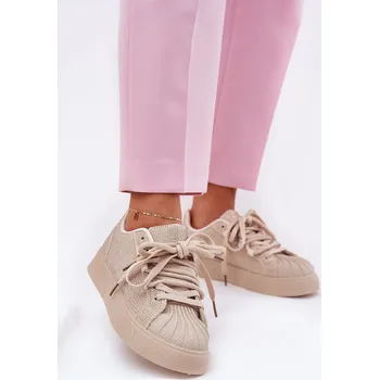 Dámské tenisky Dámské tenisky se zdobením na platformě béžové Eanneth 36