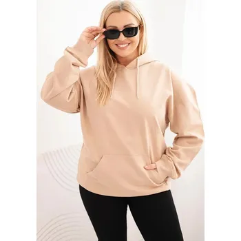 Dámská mikina Dámská mikina s kapucí a klokankou Plus Size z bavlny béžová XL