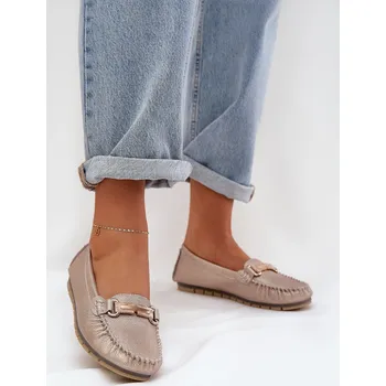 Dámské mokasíny Lesklé Ploché Mokasíny Z Přírodní Kůže D&A LR51-546 Zlaté 39