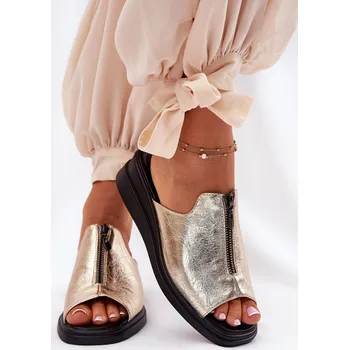 Dámské žabky Dámské Pantofle Na Klínu Se Zipem Zlaté Irriva 36