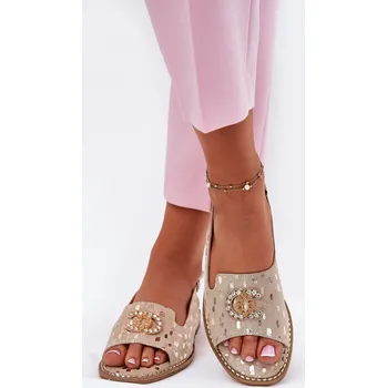 Dámská obuv Kožené Sandály S Dekorací Na Plochém Podpatku S.Barski KV51-096 Zlaté 38