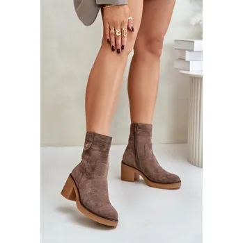 Dámská zimní obuv Zateplené dámské boty na podpatku hnědé Vailia 39