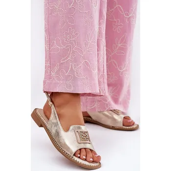 Dámské sandále Elegantní Dámské Sandály Na Plochém Podpatku S Ozdobou S.Barski KV51-082 Zlaté 36