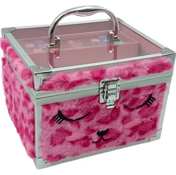 plyšák Excellent Plyšový kosmetický kufřík s make-upem - Tmavě růžová spící kočička