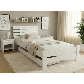 Postel Postel PARIS zvýšená 90 x 200 cm, bílá Rošt: S laťkovým roštem, Matrace: Matrace Deluxe 10 cm