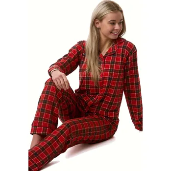 Dámské pyžamo Pyžamo dámské měkké hřejivé červené vínové káro srdíčka 1B2371 červená xxl