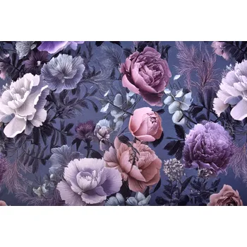 Teplákovina French Terry v modré barvě s digitálním potiskem květin AP-D-22851