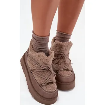 Dívčí sněhule Dámské Sněhule Na Platformě S Kožíškem Typu Beránek SS274112 Hnědé 40