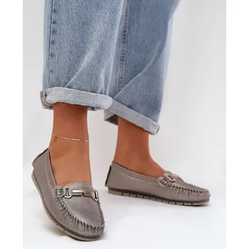 Dámské mokasíny Třpytivé Plátěné Mokasíny Z Přírodní Kůže D&A LR51-546 Stříbrné 37