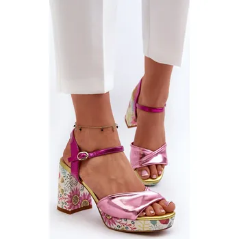 Dámská obuv Dámské sandály na podpatku ve květech D&A CR980 růžové 37