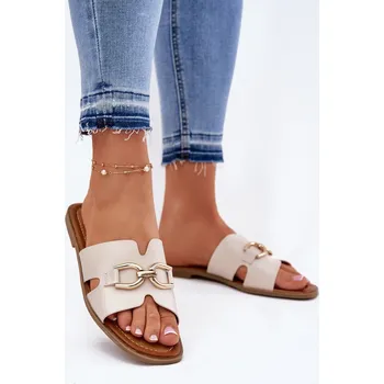 Dámské žabky Dámské Ploché Pantofle S Dekorativním Detaiilem Béžové Amiresna 36