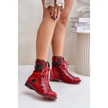 Dámská zimní obuv Kožené Zateplené Boty Dámské Na Plochém Podpatku Maciejka 06106-08 Červené 40