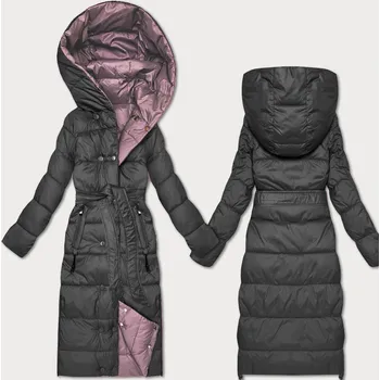 Grafitovo-růžová oboustranná zimní bunda s páskem Minority (M2-6519-27+52) odstíny růžové S (36)