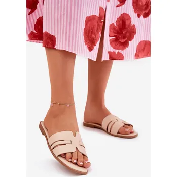 Dámské žabky Dámské Pantofle Na Plochém Podpatku S Výřezem Eko Kůže Béžové Ecapus 37