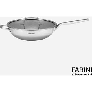 Pánev FABINI & Těhotnej kuchař 2.0, Ø 30 cm - Nerezová beznýtová pánev s hybridním keramickým povrchem z vícevrstvé nerezové oceli s poklicí