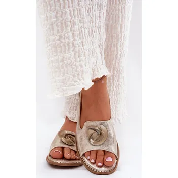 Dámské sandále Lesklé dámské sandály s ozdobou S.Barski KV51-006 zlaté 37