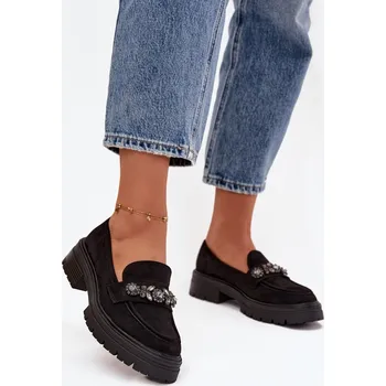 Dámské mokasíny Eko Semišové Mokasíny Dámské S Dekorativní Broží Černé Valiana 36