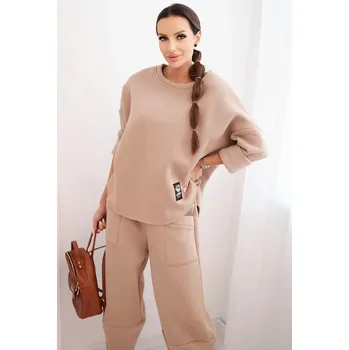 Dámská souprava z teplejšího materiálu se širokými nohavicemi béžová UNI