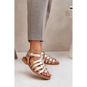 Dámské sandále Kožené Sandály Na Plochém Podpatku Zazoo 3686 Zlaté 37