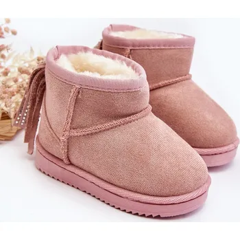 Dívčí sněhule Dětské zateplené sněhule s mašlemi na špičce Růžové Mikyla 36