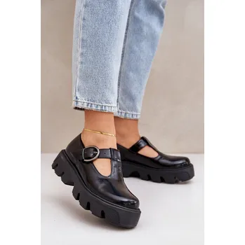 Dámské polobotky Lakované Kožené Polobotky S Přezkou Černé Zazoo 20183 41