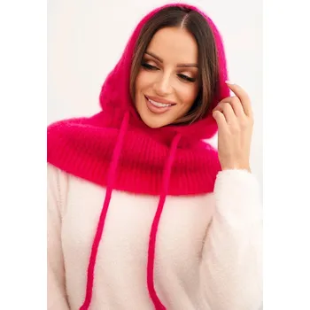 Čepice Dámská čepice s kapucí a pleteným vzorem fuchsie UNI