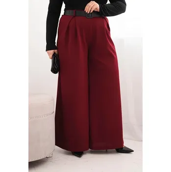 Dámské kalhoty Dámské kalhoty Plus Size s širokým nohavicím a páskem bordové UNI