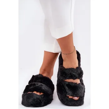 Dámské žabky Dámské Kožené Pantofle Na Platformě Černé Talfedi 38