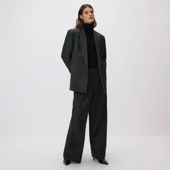 Dámské kalhoty Reserved - Široké vlněné kalhoty - ocelově zelená - ZR453-96X - ZR453-96X-S