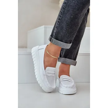 Dámské mokasíny Dámské Kožené Mokasíny Na Platformě A Klínu Bílé Elanindel 40