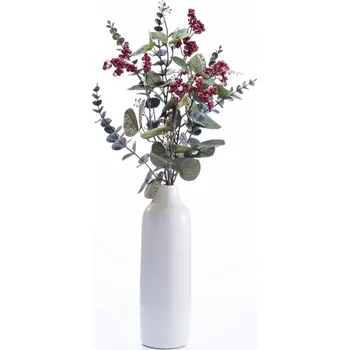 Váza Váza + jeřabina s eukalyptem 62 cm ojíněný zimní dekor