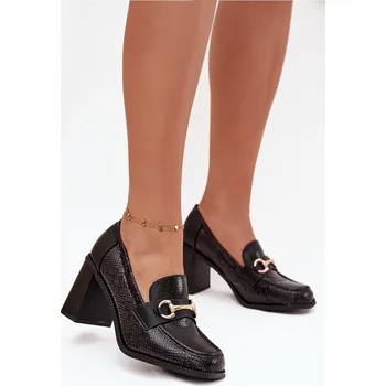 Dámské polobotky Dámské polobotky na podpatku s reliéfem a zlatým detailem Černé Novella 37