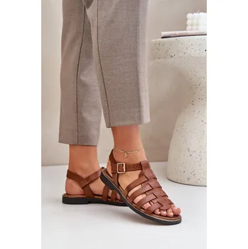 Dámské sandále Kožené sandály na plochém podpatku Zazoo 3686 Camel 39