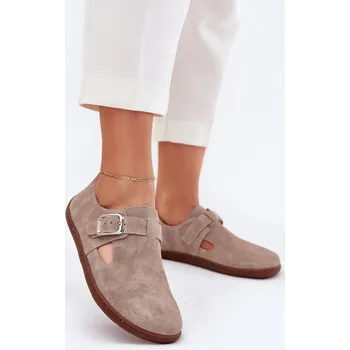 Dámské polobotky Semišové Polobotky Barefoot Dámské S Přezkou Zazoo N1261 Béžové 36