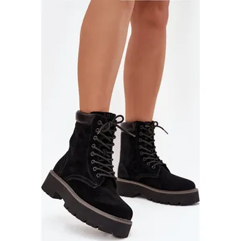 Dámská zimní obuv Semišové workery dámské s šněrováním Big Star SS274791 Černé 38