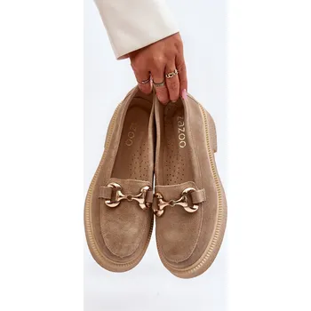 Dámské mokasíny Zazoo 3429 Semišové Dámské Mokasíny S Ozdobou Beige 39