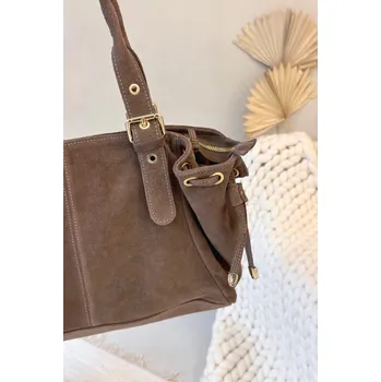 Kabelka Kožená semišová taška béžová Ilienne univerzální