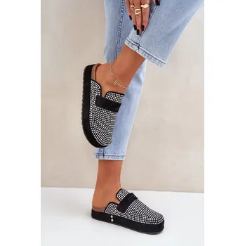 Dámské žabky Dámské pantofle zdobené zirkony na platformě černé Deorani 36