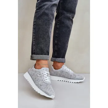 Dámské tenisky Semišové Vzorované Sportovní Boty Na Platformě S Leskem D&A LR51-635 Stříbrné 36