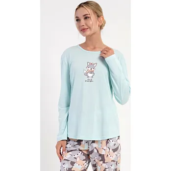 Dámské pyžamo Dámské pyžamo dlouhé Jezevec mentolová M