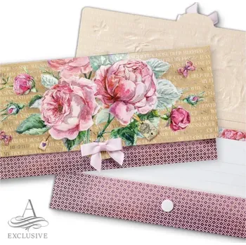 Luxusní obálka, obálka na peníze, pivoňky, 20x10cm, 1 kus