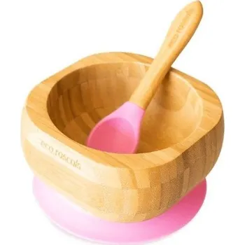 Ecorascals Eco Rascals Bambusová Miska s Přísavkou a Lžičkou Objem 250 ml Růžový