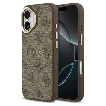 Guess PU Leather 4G Gold Frame MagSafe Zadní Kryt pro iPhone 17 Brown