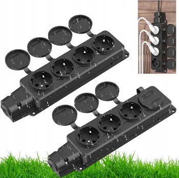 Elektrická zásuvka 2x ZÁSUVKA 4-zásuvková NA OMÍTKU IP54 VENKOVNÍ s víkem VODOTĚSNÁ