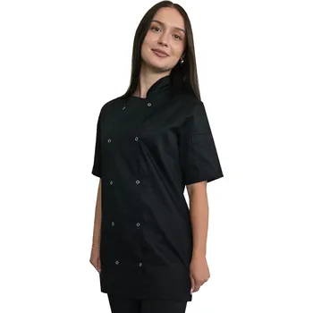 Gastro oděv Dámská kuchařská blůza kitel na knoflíky černá krátký rukáv (XL)