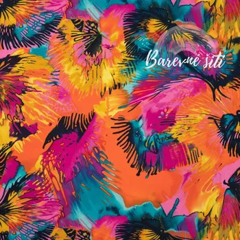 Viskozový úplet Květinová abstrakce Fuchsia (E) (Kvalitní viskózový úplet)