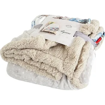 Dětská deka B.E.S. - Petrovice Deka s beránkem dárkové balení - zasněžené domečky s jelenem 130 × 160 cm