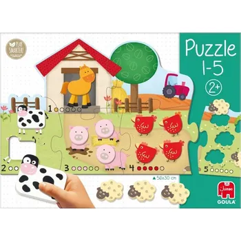 Dřevěná hračka Velké dřevěné puzzle pro děti Farma 1-5 Goula – Učení hrou