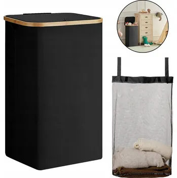 Koš na prádlo VÍKO NÁDOBA S UCHYTY ČERNÁ 100 L ÚZKÝ KOŠ NA PRÁDLO